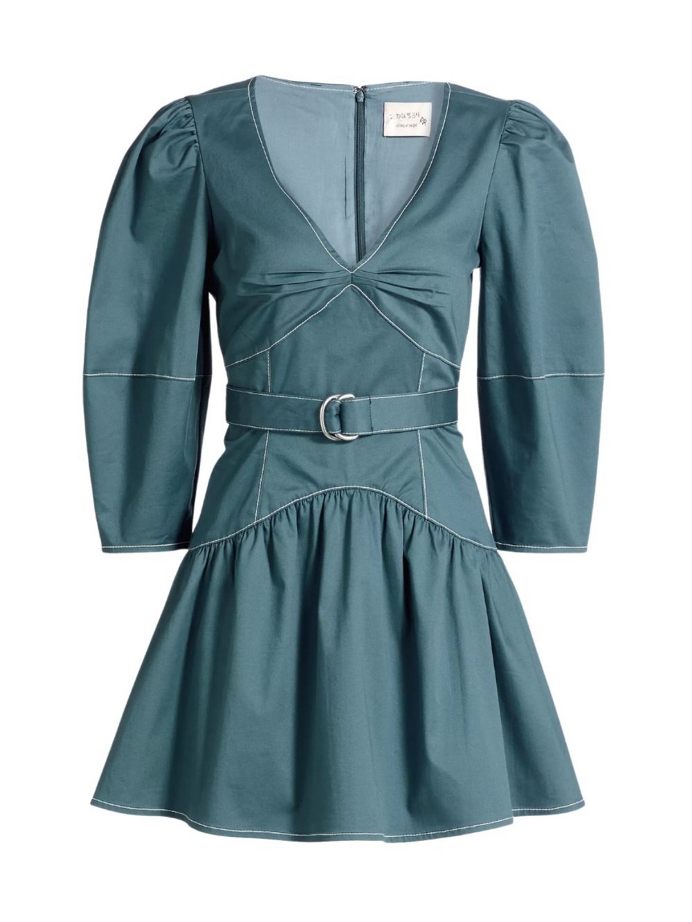 NWT Cinq a Sept siente midnight rain belted Puff-SleeveTeal Mini Dress